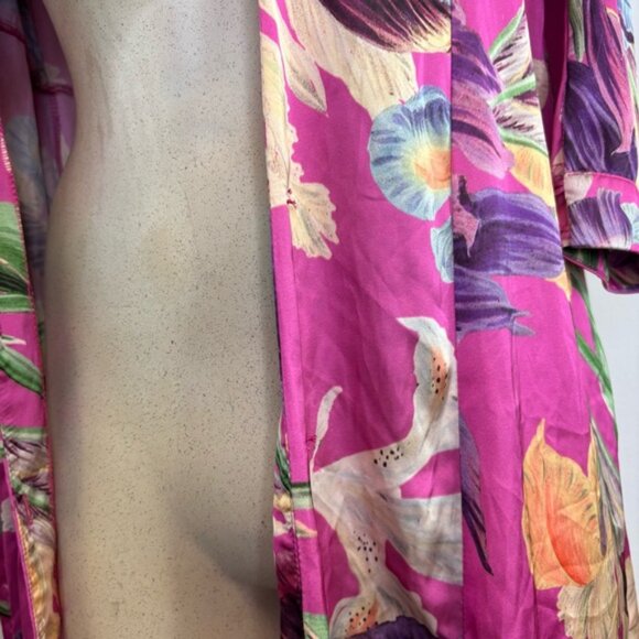 PatBo Grace Satin Floral Puff-Sleeve Midi Dress Pink Womens Size 6 Button Front - Picture 9 of 13